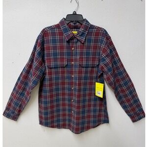 Brazos Blacksmith Flannel Shirt Mens Medium Windsor Wine Plaid Button Up New